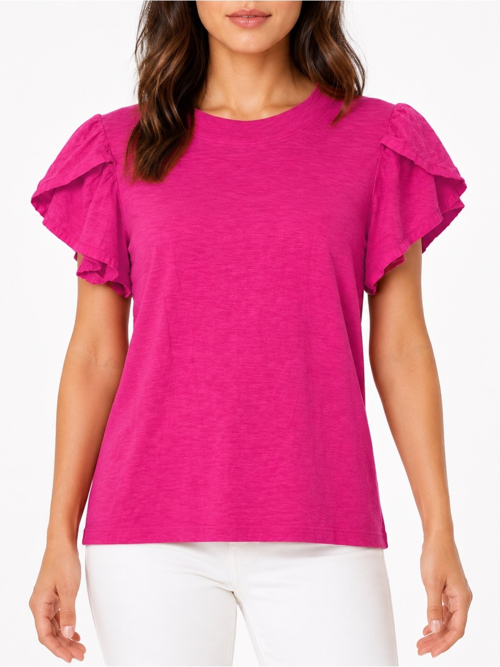 Nation LTD Fuchsia Pink Flutter Sleeve Tee Size Medium